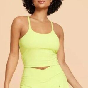 Blogilates Lime Green Strappy Crop Tank Top Built in Shelf Bra Size Medium